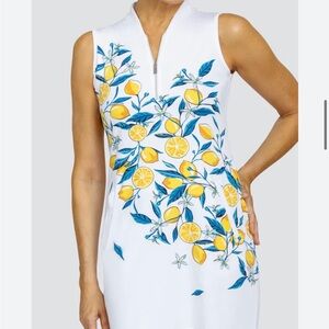 Tail White Lemon Print Zip-Up Dress